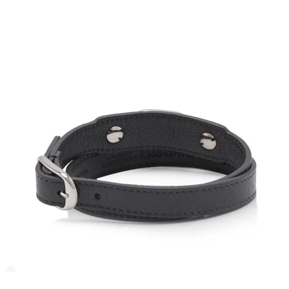 Balenciaga Black Leather Double-Wrap Bracelet with Silver Hardware - Picture 5 of 8